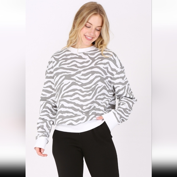 The Wild Pink Rose Boutique Tops - Zebra animal print crewneck sweatshirt